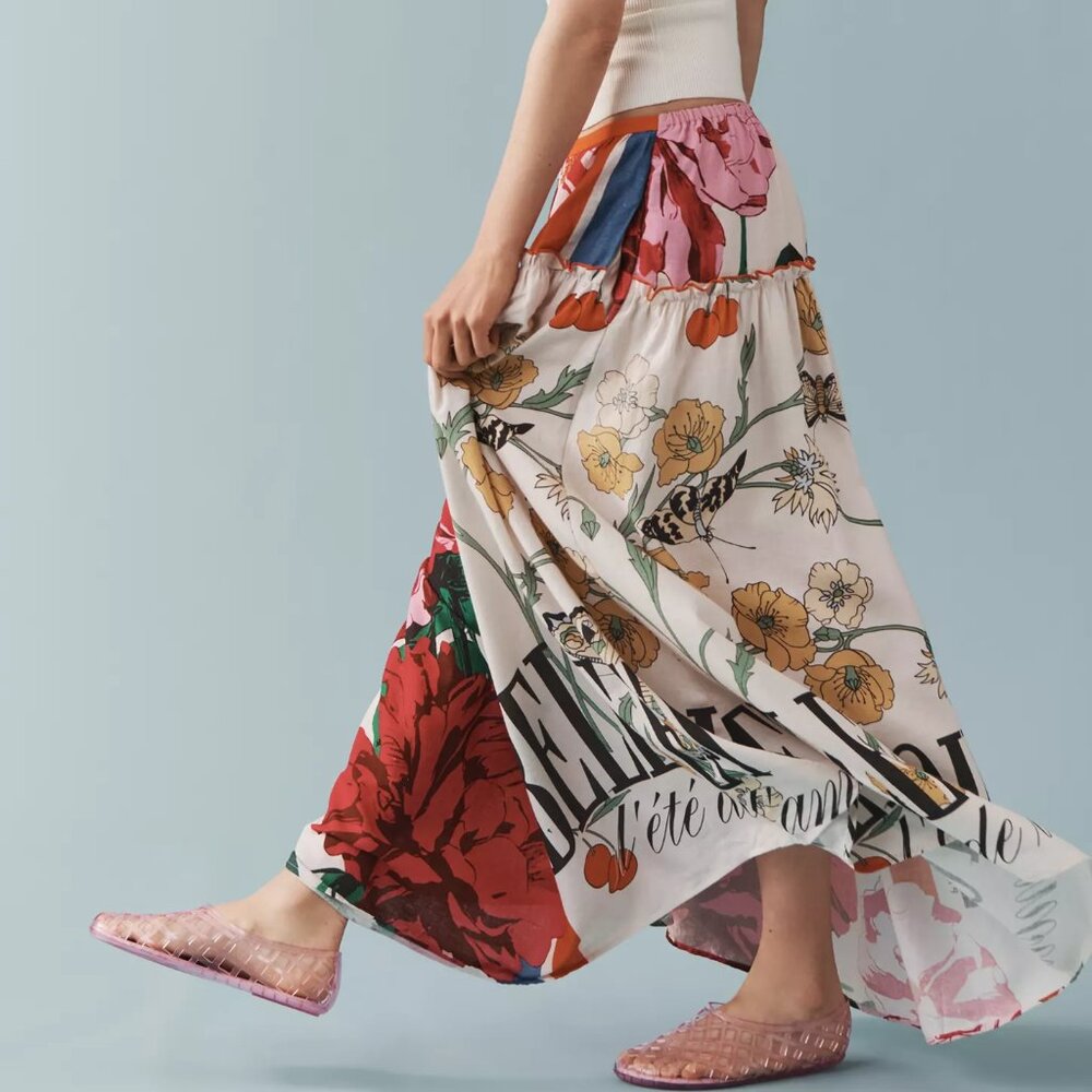 NWT Maeve Linen Blend Printed Maxi Skirt